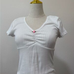 White V-Neck Women Top